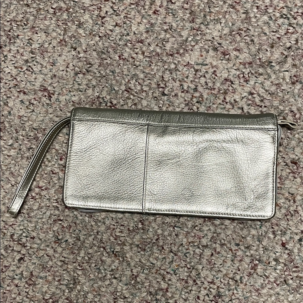 Soprano Silver Leather wallet Clutch with wrist strap